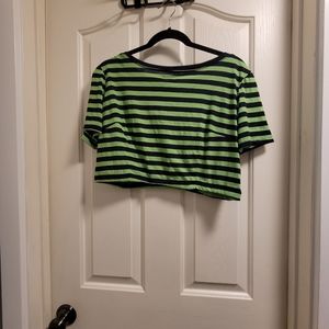 Black and green striped crop top